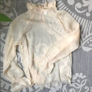 Mock-neck Sheer Ruffled Blouse NWOT